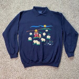 Tulchan Sweatshirt Mens M Navy Blue Shepherd Sheep Farm Embroidered Polo Collar